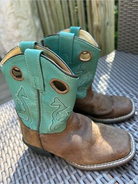 Masters Tan and Teal Leather Work Boot Interior by Masters. unisex kids
